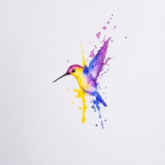 Obraz premium Watercolor painting of a vibrant hummingbird in flight, surrounded by colorful splashes.