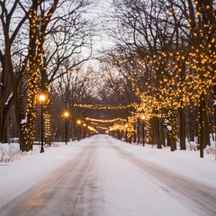 Winter Wonderland Pathway Illuminated by Festive Lights