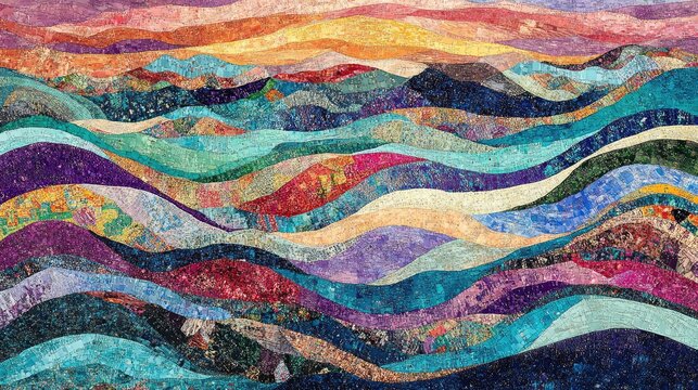 Colorful Abstract Waves with Texture and Depth in Vibrant Patterns