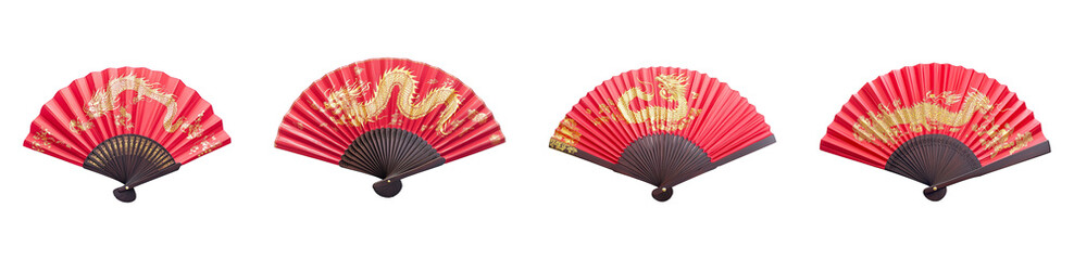 Collection set of Golden Dragon Chinese Hand Fan