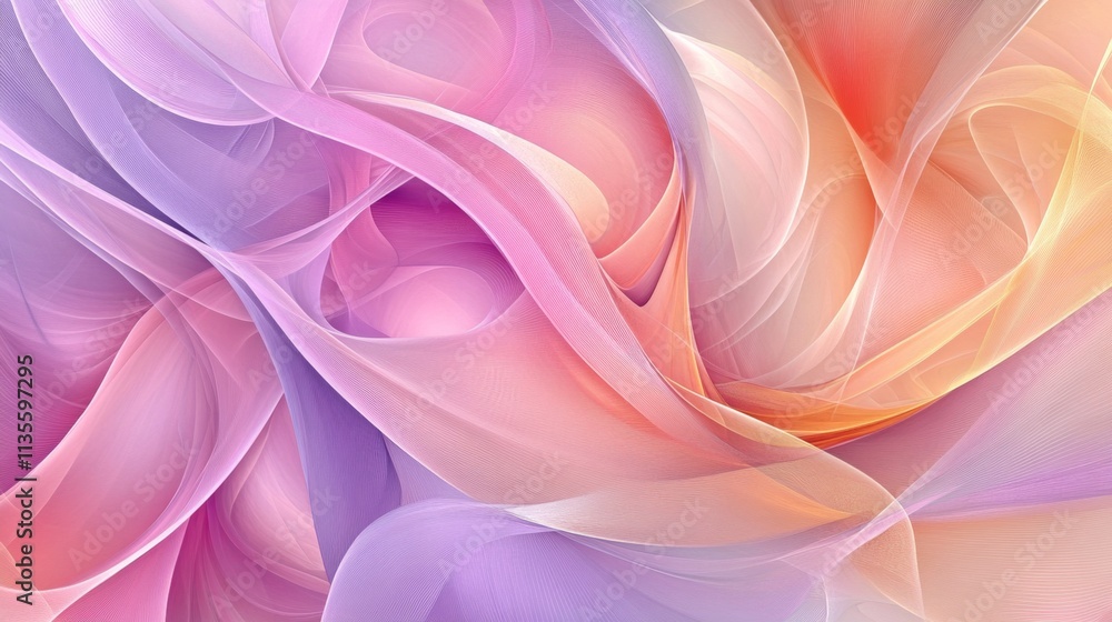 Poster ethereal fabric flowing patterns abstract art digital design soft colors close-up view fluid aesthet