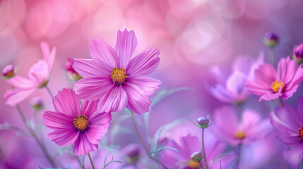 Fototapeta premium Vibrant Pink Cosmos Flowers in a Dreamy Pastel Background..