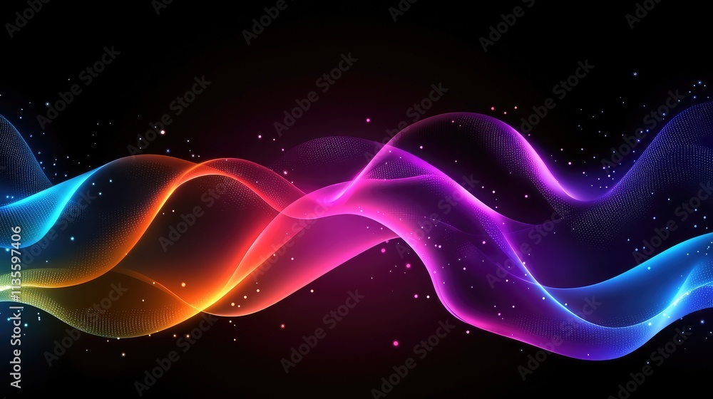 Poster colorful abstract waves of light and gradient on dark background