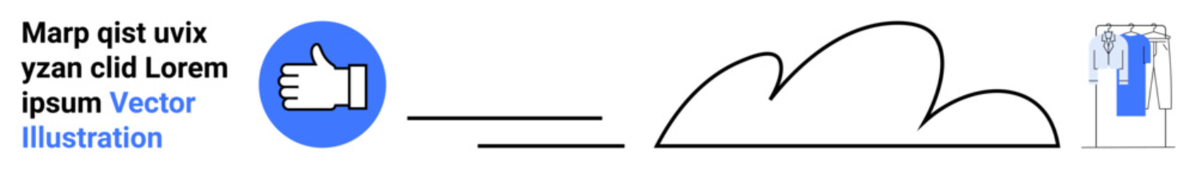 Thumbs-up symbol, cloud icon, clothing item on hanger. Ideal for social media engagement, cloud computing, e-commerce, online presence, digital marketing, virtual storage solutions customer