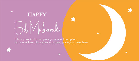 Ramadan Kareem, Eid Mubarak, Eid al Adha, and Eid al Fitr with crescent, star, calligraphy, typography, pink background for invitation, banner, greeting card, poster, social media. Vector illustration