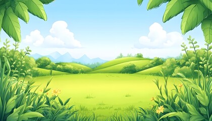 Obraz premium Serene Green Landscape With Rolling Hills And Lush Vegetation