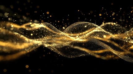 Golden Waves of Light and Sparkles on a Dark Background