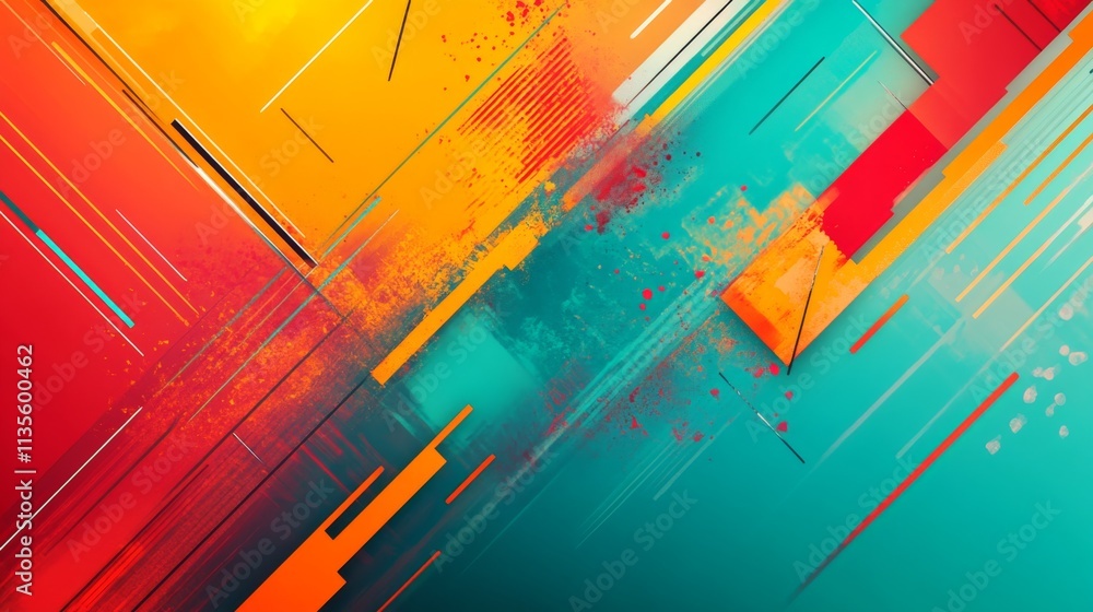 Poster dynamic abstract art composition digital space visual graphics vibrant colors creative concept for m