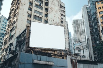 Obraz premium Blank billboard on building facade in city.