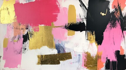 Abstract Art in Bold Colors with Gold Accents and Brush Strokes