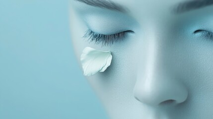 Fototapeta premium Serene Woman s Face Closeup Petal Spa Beauty Skincare Cosmetics Soft Tender Tranquil Peaceful Eye