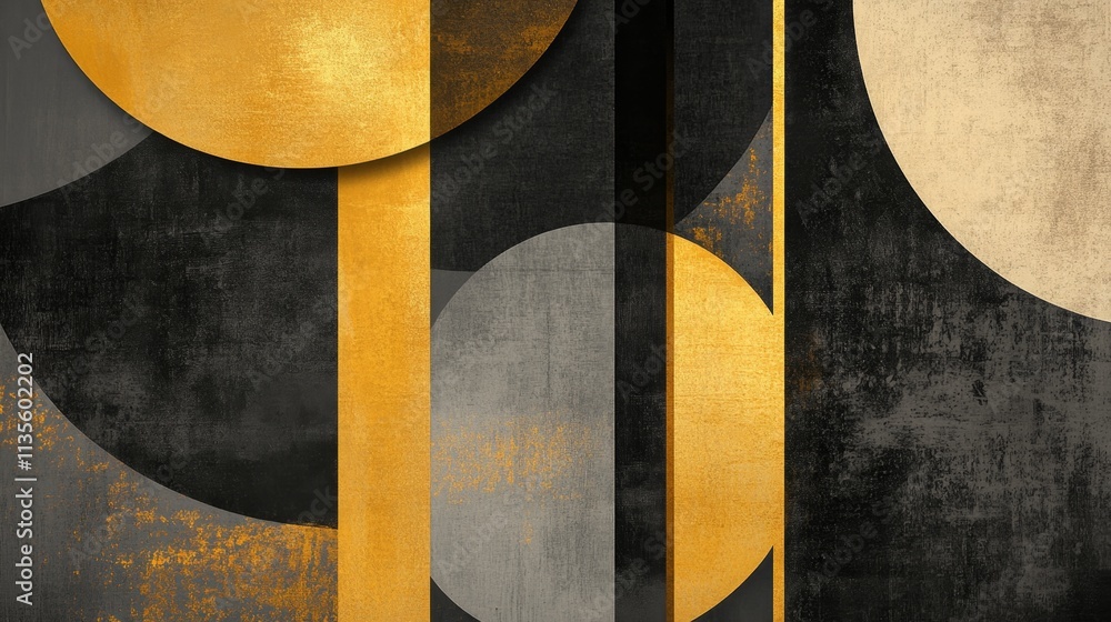 Poster geometric art display modern gallery abstract composition contemporary setting eye-level view artist