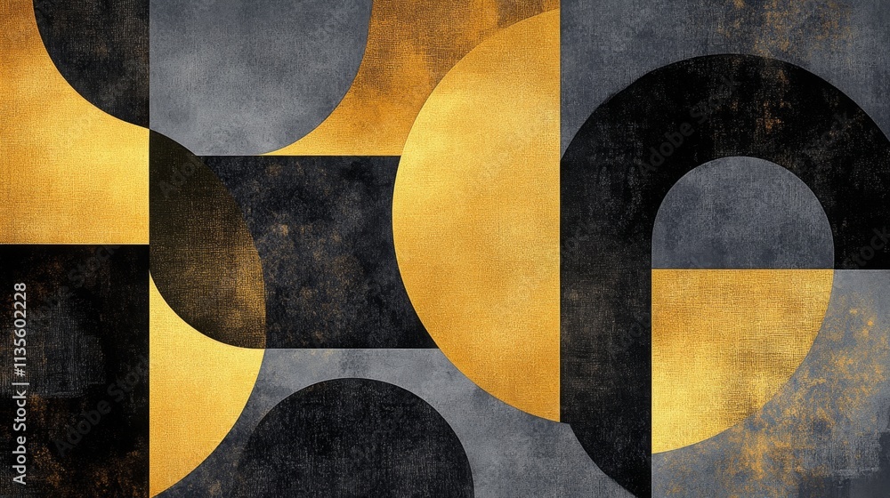 Poster dynamic geometric patterns in golden and black abstract art studio modern aesthetics close-up view v