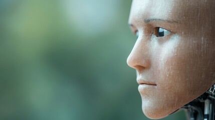 Futuristic Robot Face Artificial Intelligence Mesh Skin Closeup Profile