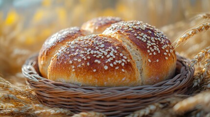 a basket of bread and wheat