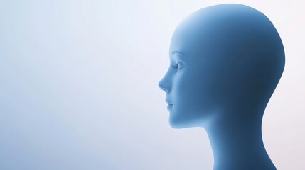 Serene Female Profile 3D Render Blue Hues Minimalist