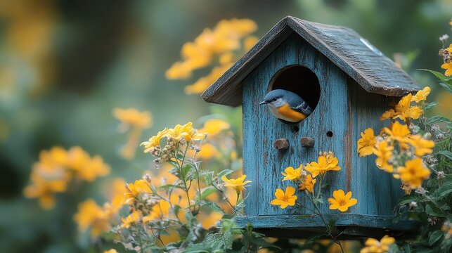 a bird house with flowers and birds on it