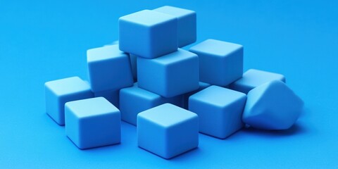 Obraz premium Blue cubes scattered on a blue background.