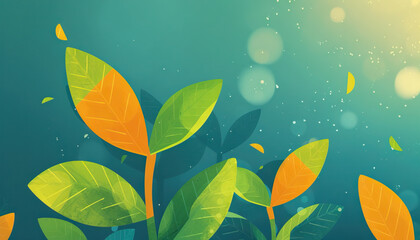Stylized Illustration of Plants with Green and Orange Leaves