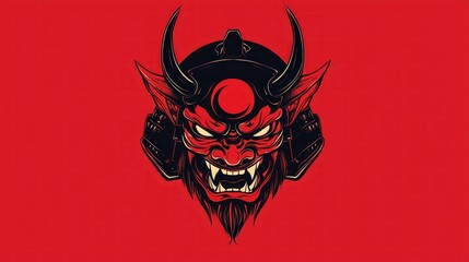 Red Oni Samurai Mask Demon Head Illustration