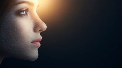 Woman s Face Technology AI Network Connection Innovation Future Digital Data Beauty