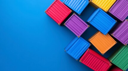 Colorful Shipping Containers on Blue Background Global Trade Logistics Transport