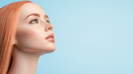 Naklejka premium Beautiful Woman Profile Long Orange Hair Skincare Cosmetics Beauty