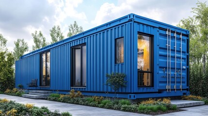 Fototapeta premium a blue shipping container with a white background