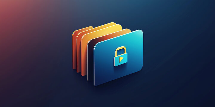 A vibrant digital folder with a yellow lock symbol, representing secure storage, data protection, and organized file management in a minimalist and modern style.