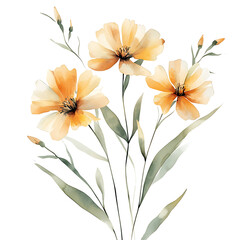 Fototapeta premium Vintage watercolor summer flowers clipart classic chinese flowers transparent floral design nature environment artistic viewpoint