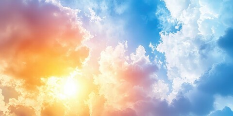 Beautiful Sunrise Sky with Colorful Clouds Illuminated by Warm Orange and Soft Blue Tone