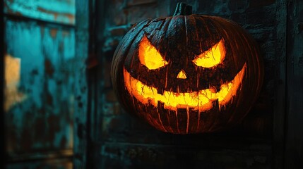 Obraz premium a carved pumpkin with a scary face