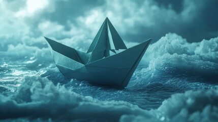 Obraz premium Paper Boat Sailing Through Stormy Waters