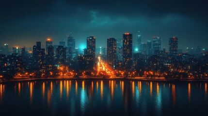 Fototapeta premium a city skyline with lights on the road