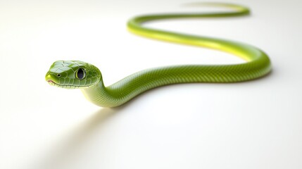 Fototapeta premium Striking Green Snake on a White Background in Natural Light