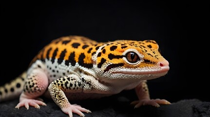 Obraz premium potrait closeup cute leopard gecko on black background.generative.ai