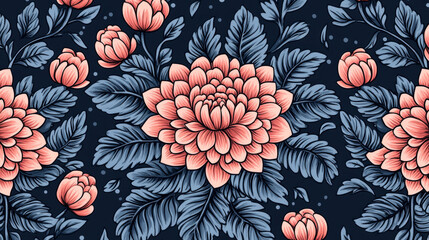 coral and blue floral patterns