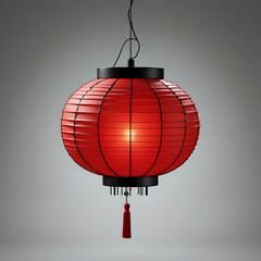 Obraz premium Traditional Asian Red Paper Lantern Glowing Warmly Against Neutral Background
