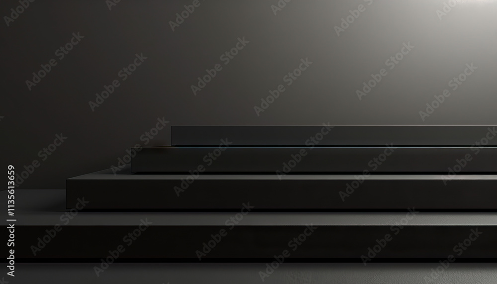 Poster stacked rectangular platforms on dark grey background