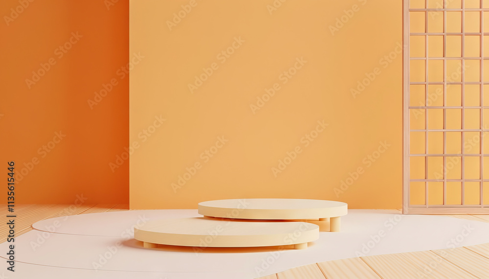 Poster Two-Tiered Circular Platform Display with Shoji Screen
