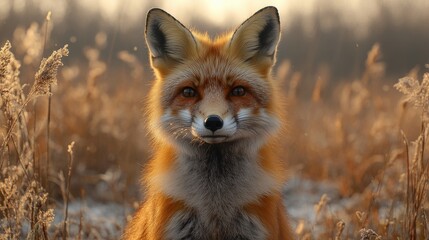 Obraz premium a fox sitting looking at the camera