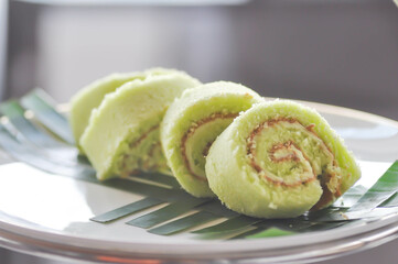 jam rolls or pandan rolls , cake rolls or Swiss rolls