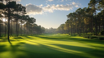 Obraz premium a golf course with trees and sand