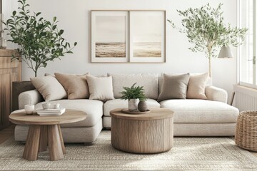 Modern Minimalist Living Room Interior Design with Neutral Tones and Natural Elements