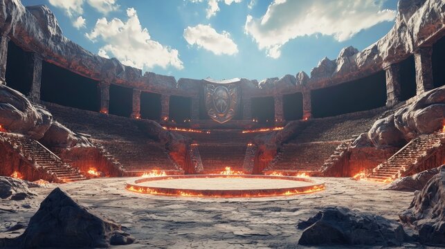 Fiery Ruins Ancient Stone Arena Battleground