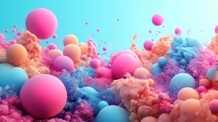 Vibrant spheres and clouds creating a colorful abstract landscape