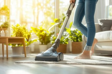 Fototapeta premium Bright Living Room with Vacuuming Action
