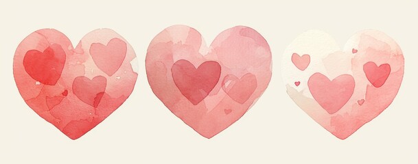 Watercolor Hearts: A delicate collection of hand-painted hearts, each with a unique charm and subtle watercolor texture. Perfect for romantic designs, Valentine's Day projects.