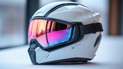 Fototapeta premium a helmet with goggles and a pink and blue lens
