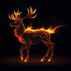 Fiery deer illustration enchanted forest digital art night scene artistic vision